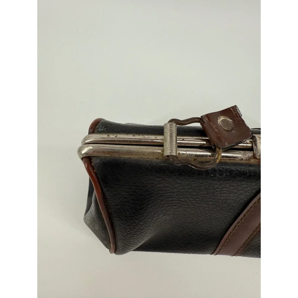 Vintage‎ Black Leather Clutch Purse Kiss Lock Frame Small Bag Women